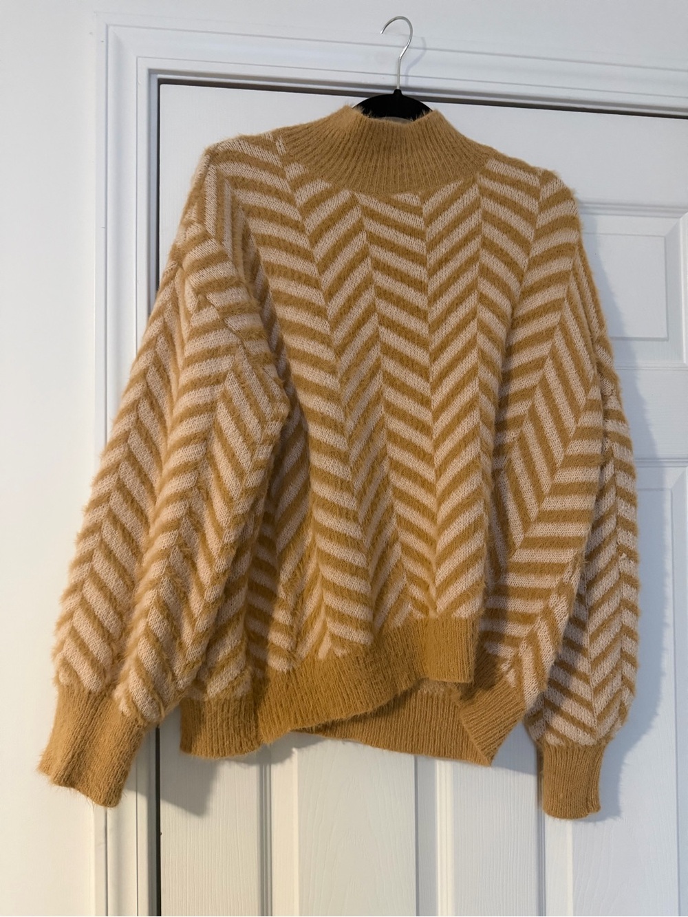 entro Chevron-Striped Mohair-Blend Mock Neck Sweater - Mustard/Cream